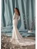 Long Sleeves Ivory Lace Satin Fashion Wedding Dress